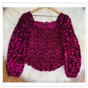 Torrid Smocked Velvet Blouse Berry Red Size 1X